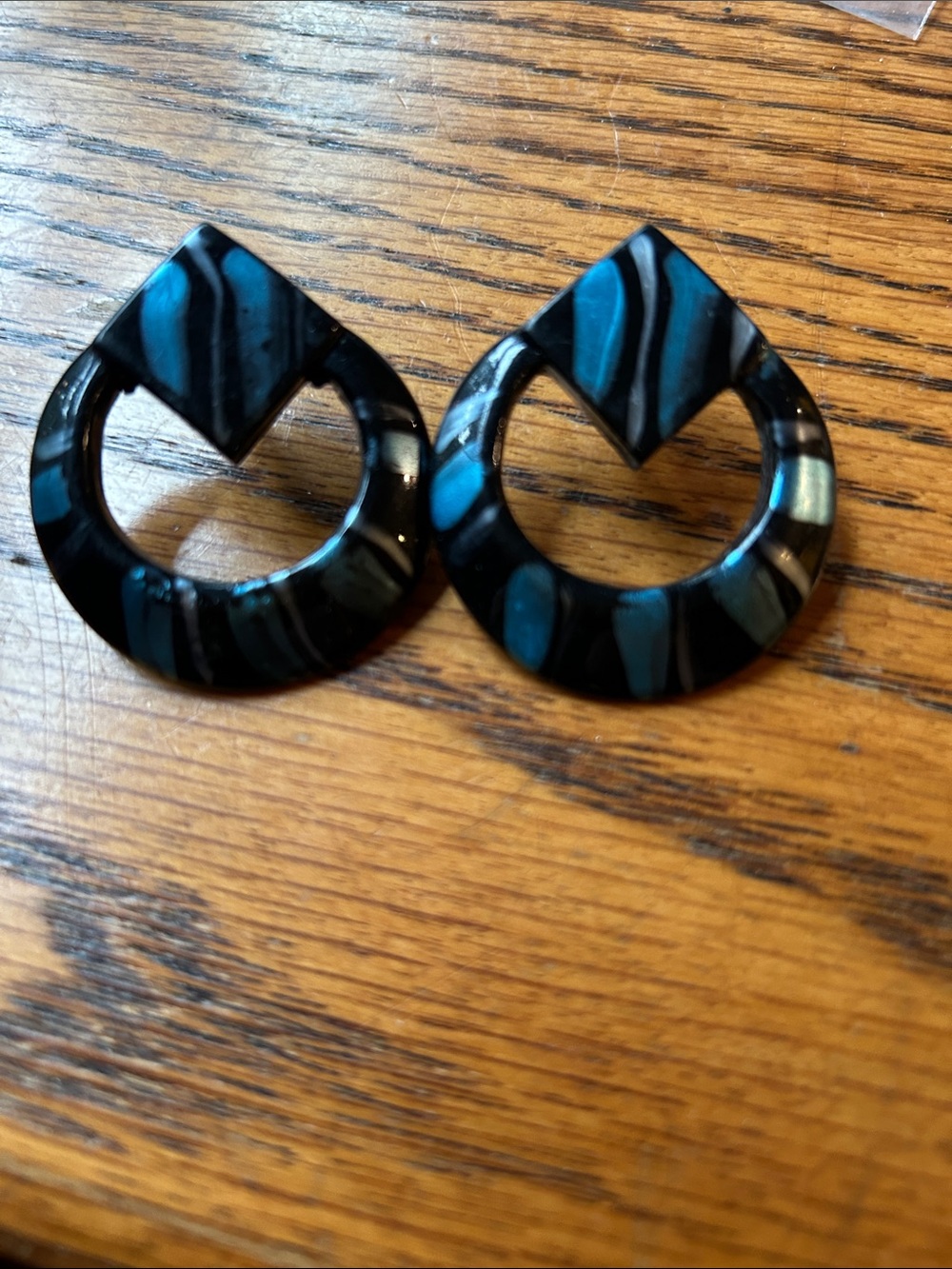 Blue and Black Resin Hoop Drop Earrings